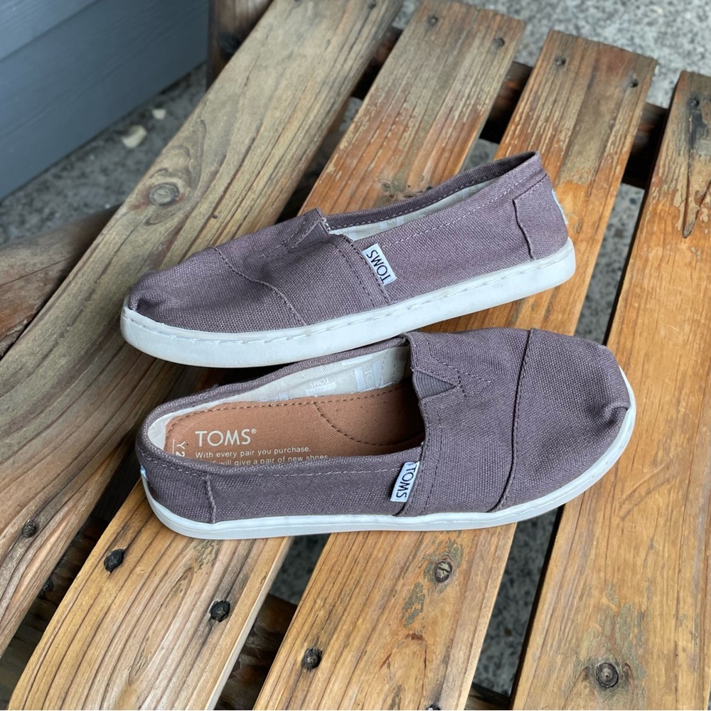TOMS Brown Canvas Slip On Sneakers Classic Alpargata Kids Size 2.5